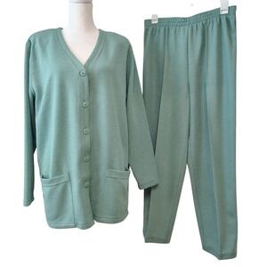 Vintage‎ Eccobay Women's Medium Knit Cardigan Pants Set Button Front Casual